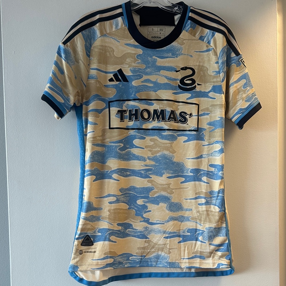 Adidas Cream and Blue Camouflage Jersey Authentic Philadelphia Union Jersey